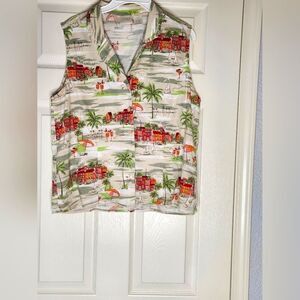 Vtg Erika XL 90s Hawaiian Tropical Print BeachTheme Button Down Women's Shirt